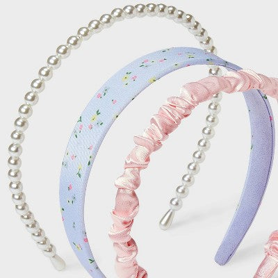 Girls' 3pk Headband Set with Ruched Floral and Pearls - Cat & Jack