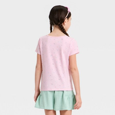 Girls' Short Sleeve Floral T-Shirt - Cat & Jack Pink XL Plus