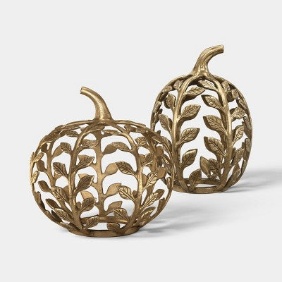 Tall Metal Fall Botanical Pumpkin Gold - Threshold