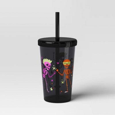 12 fl oz Halloween Ghost/Skeleton Tumbler with Straw Orange - Hyde & EEK! Boutique