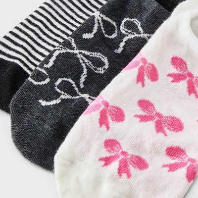 Women's Bows 3pk Liner Socks - Charcoal Heather /Black/Ivory 4-10