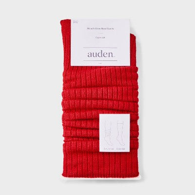 Women's Ribbed Super Soft Slouch Crew Boot Socks - Auden Red 4-10