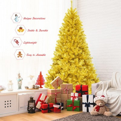 Costway 7.5ft Artificial Tinsel Christmas Tree w/1258 Tips Foldable Stand Champagne Gold (LOCAL PICKUP ONLY)