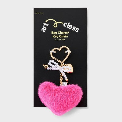 Girls' Heart Bag Charm - art class Pink: Lobster Claw Clasp, Polyester, Acrylic, Zinc Alloy