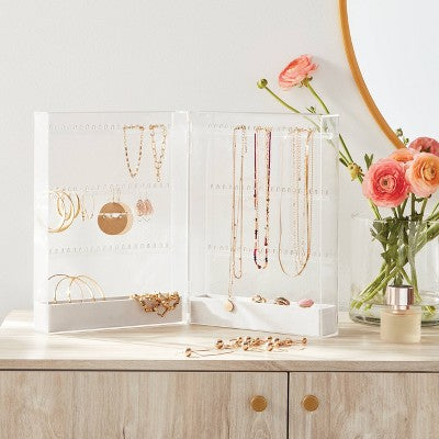 Folding Acrylic Accessory Organizer - Brightroom: Clear Jewelry Storage, Necklace & Earring Holder, 3-Piece Set