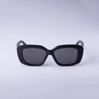 Women's Rounded Cateye Rectangle Sunglasses - A New Day Black