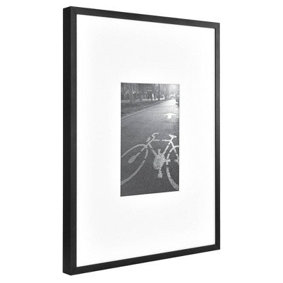 11.3"x14.4" Matted For 5" x 7" Thin Gallery Matted Wall Frame Black - Threshold: Modern Aluminum Wall Decor