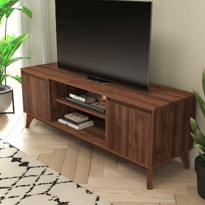 Flash Furniture Walnut 60" TV Stand with Adjustable Middle Shelf - Dual Soft Close Storage Doors (LOCAL PICKUP ONLY)