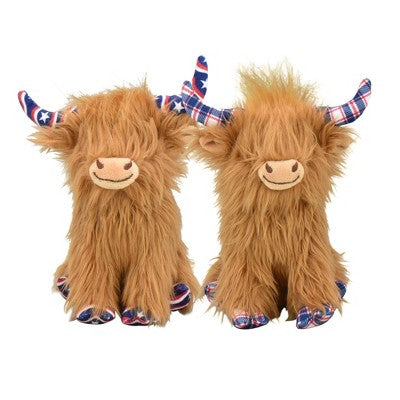 Multipet Highland Cow Americana Plaid Interactive Plush Dog Toy