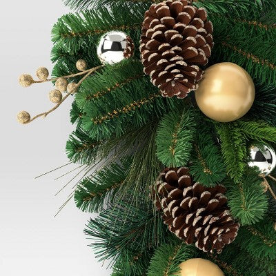 28" Decorated Pine Hanging Christmas Artificial Swag Green/Champagne Gold - Wondershop