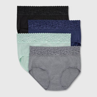 Hanes Women's 4pk Lace Brief Underwear - Black/Blue/Gray S