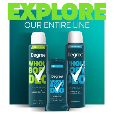 Degree 72H Odor Protection Whole Body Deodorant Spray for Men Active Fresh - Aluminum Free 4oz