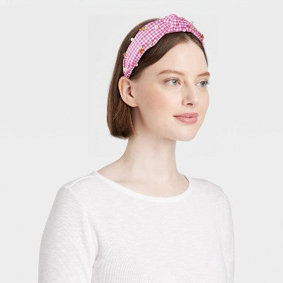 Easter Gingham Pearl Icon Top Knot Headband - Pink: Fashion Accessory for All Hair Types, Ages 15+