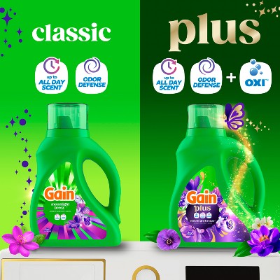 Gain Moonlight Breeze Plus Liquid Laundry Detergents 45 Loads - 60oz: Spill-Resistant Lid, Deep Cleaning, Cold Water Detergent