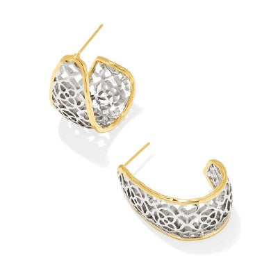 Kendra Scott Janie Hoop Earrings - Gold/Silver: Rhodium & 14K Gold Over Brass, Post Closure