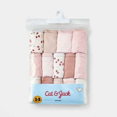 Girls' 14pk Strawberry Bikini Underwear - Cat & Jack Pink/Tan/Ivory 6