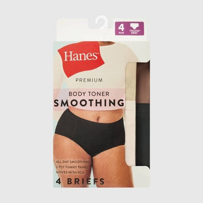 Hanes Premium Women's 4pk Tummy Control Brief Underwear Shapewear - Gray/Beige/Black M