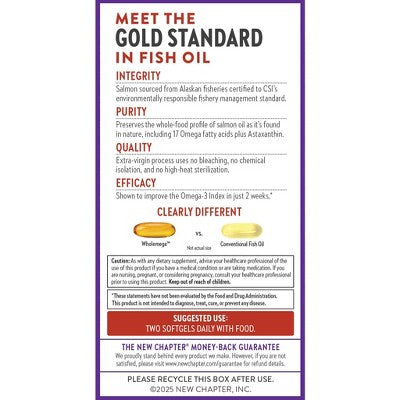 New Chapter Wholemega Fish Oil - Wild Alaskan Salmon Oil - 1000mg Softgels - 60ct: Certified Gluten-Free, NSF Certified