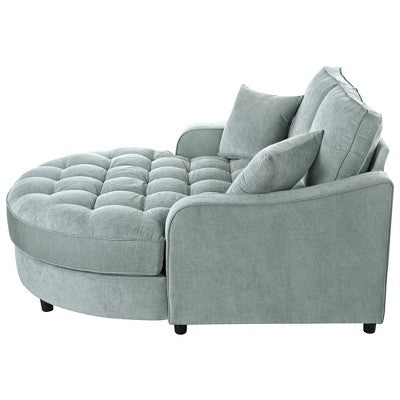 Christopher Knight Home Cynn Modern 55" Wooden Chenille Upholstered Chaise Lounge Sofa Bed with Tufted Seat and Detachable Pillows, Blue (LOCAL PICKUP ONLY)