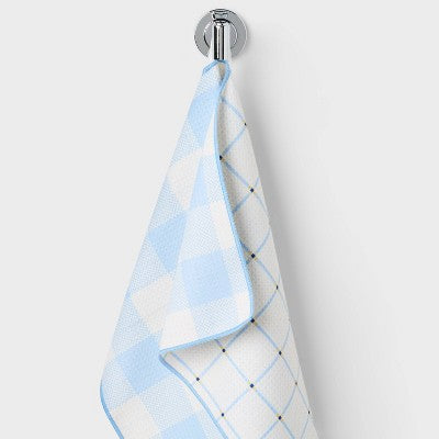 Quick Dry Reversible Checkered Hand Towel Blue - Room Essentials