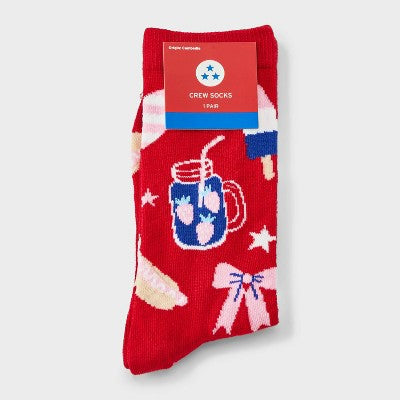 Women's Summer BBQ Crew Socks - Red 4-10