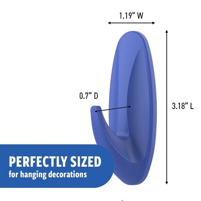 Command 4pk Damage-Free Hanging Medium Designer Hooks with 6 Adhesive Strips Cobalt Blue