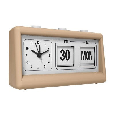 GEMS Retro Analog Alarm Clock - Beige: Plastic Table Timepiece for Bedrooms