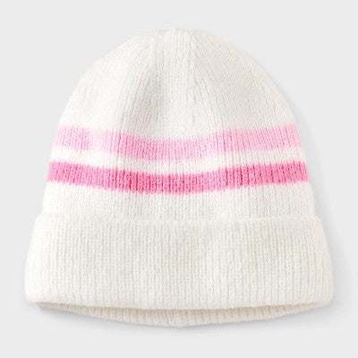 Girls' Striped Beanie Hat - Cat & Jack White/Pink