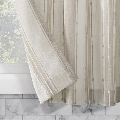 2pc 52"x24" Archaeo Slub Textured Striped Cotton Cafe Curtain Tier Pair Linen/White: Kitchen Window Tier Curtains