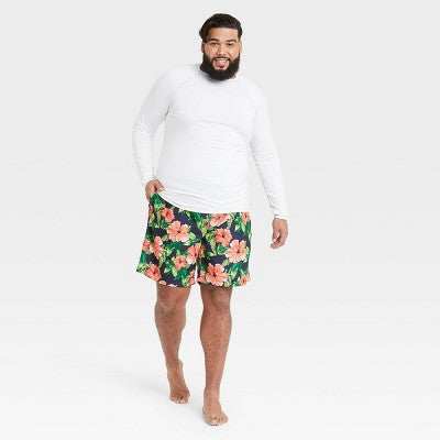 Men's Big & Tall Long Sleeve Swim Shirt - White 5XLT: UPF 50+