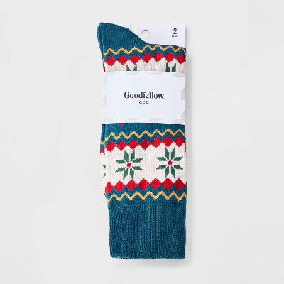 Men's Fair Isle Print Socks 2pk - Goodfellow & Co - Navy Blue/White 6-12