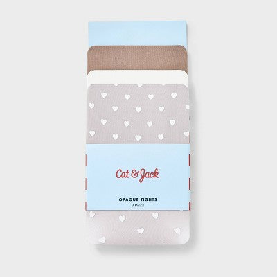 Baby 3pk 'Hearts' Tights - Cat & Jack Gray/Ivory/Taupe 0-6M