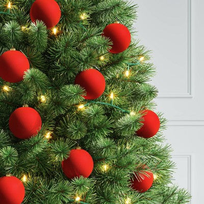 9ct 80mm Christmas Flocked Ball Ornament Set Red - Wondershop