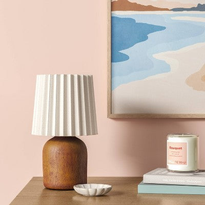 Mini Faux Wood Accent Table Lamp with Pleated Shade Dark - Room Essentials