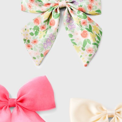 Girls' 3pk Pink and Floral Bow Hair Clips - Cat & Jack