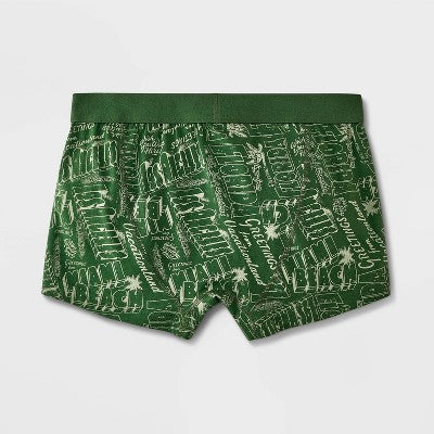 Men's Postcard Print Trunks 2pk - Goodfellow & Co Forest Green XL: Cotton Spandex Mid Rise