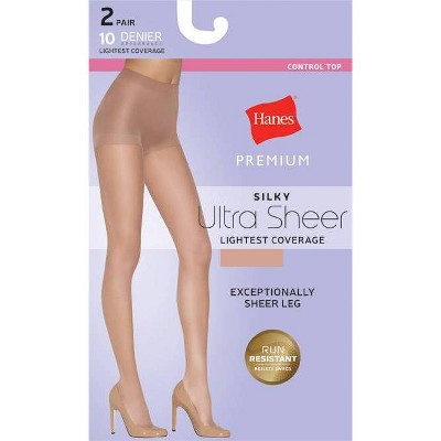 Hanes Premium Women's Ultra Sheer Light Coverage 2pk Pantyhose - Nude XL: Nylon Spandex Blend, High Waisted, Tagless, Control Top
