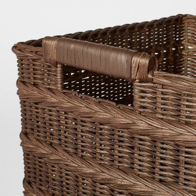 Rectangle Rattan Decorative Basket Dark Brown - Threshold designed with Studio McGee: FSC Certified Wicker Storage, Spot Clean