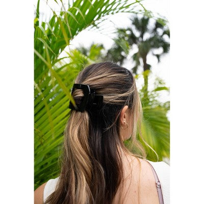 TELETIES Large Flat Square Hair Clip - Jet Black