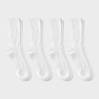 Women's Ultra Soft Everyday Rib-Knit 4pk Crew Socks - Auden White 4-10