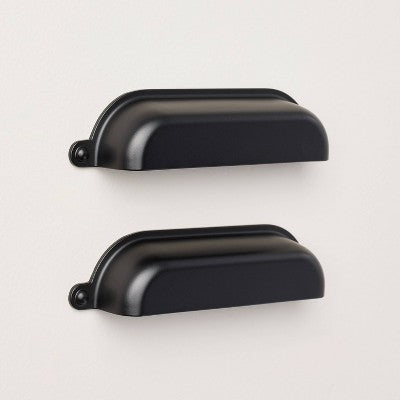 3.75" Vintage Library Drawer Bin Pulls Matte Black (Set of 2) - Hearth & Hand with Magnolia: Zinc Alloy Cabinet Hardware