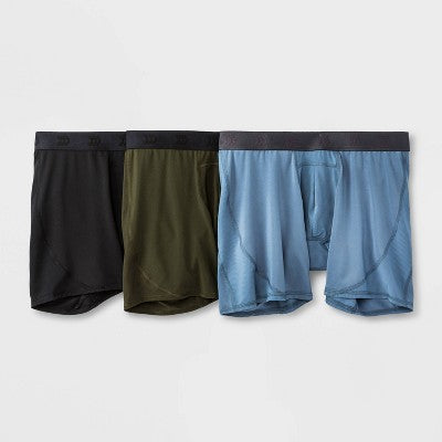 Men's Jersey Mesh Performance 3pk Boxer Briefs - All In Motion Black/Olive/Stability Blue L