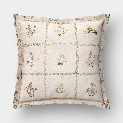 18''x18'' Woven Floral Print Checked Throw Pillow - Threshold