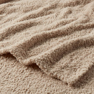 Full/Queen Cozy Chenille Bed Blanket True Khaki - Threshold: Midweight, Reversible, Knitted Fabric, Machine Washable