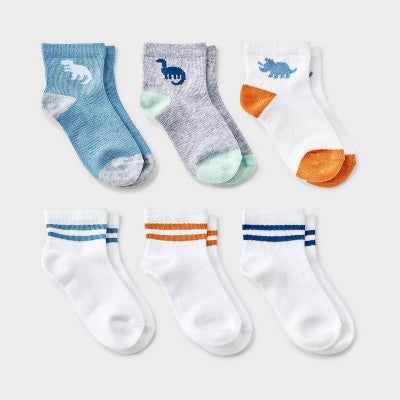 Toddler 6pk Dino Striped Socks - Cat & Jack 6-12M