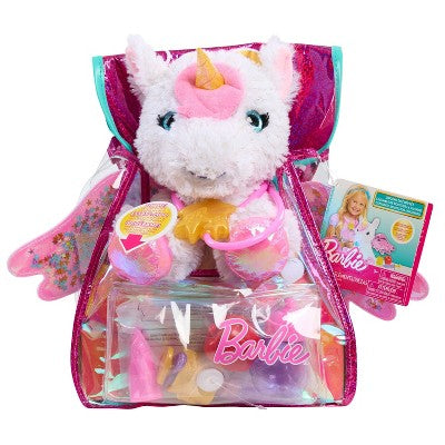 Barbie Unicorn Plush Pet Bag Playset 11" Light-Up Unicorn with Backpack and Vet Accessories