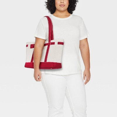 Canvas Large Belted Tote Bag - Universal Thread Red