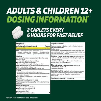 Excedrin Rapid Relief Acetaminophen Caplets - 80ct: Oral General Pain Reliever, 500mg Strength