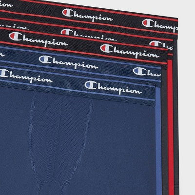 Champion Men's Active Performance 5pk Breathable Mid-Leg Boxer Briefs - Black/Red/Gray/Blue XL