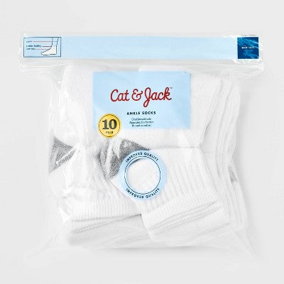 Boys' 10pk Ankle Athletic Socks - Cat & Jack White M